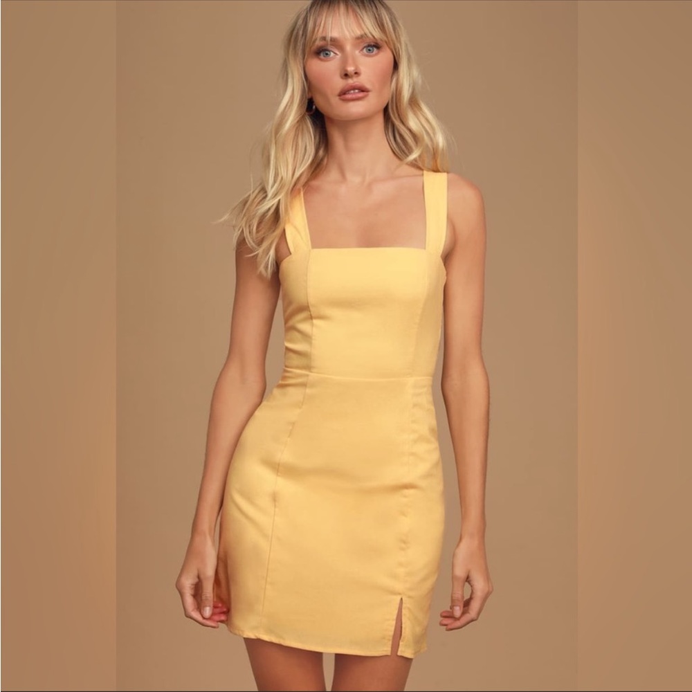 Lulu’s Charlie Holiday Iva Yellow Sleeveless Tie-Back Linen Mini Dress